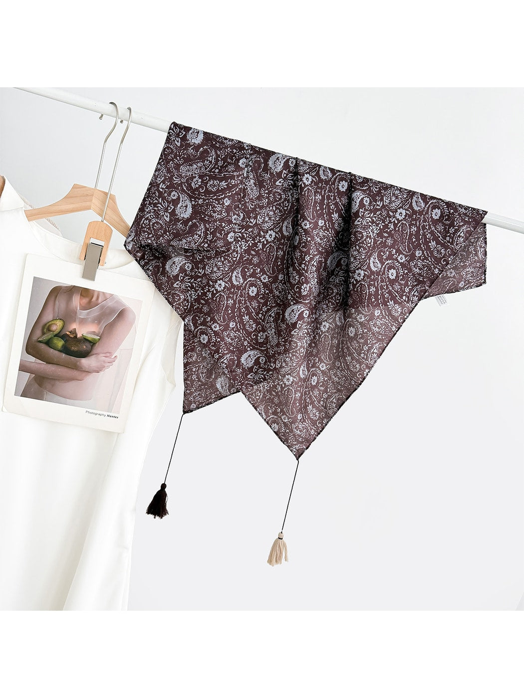 Scarvii - Elegant Print Tassel Square Scarf