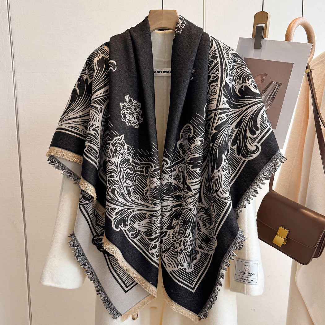 Scarvii - Ornate Floral Fringe Scarf