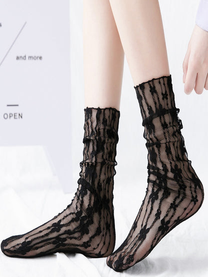 Rufia - Candy Stripe Floral Lace Sheer Socks