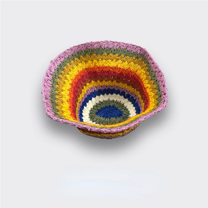 Haila Rainbow Straw Sun Hat for Women showing stripe detail and straw texture