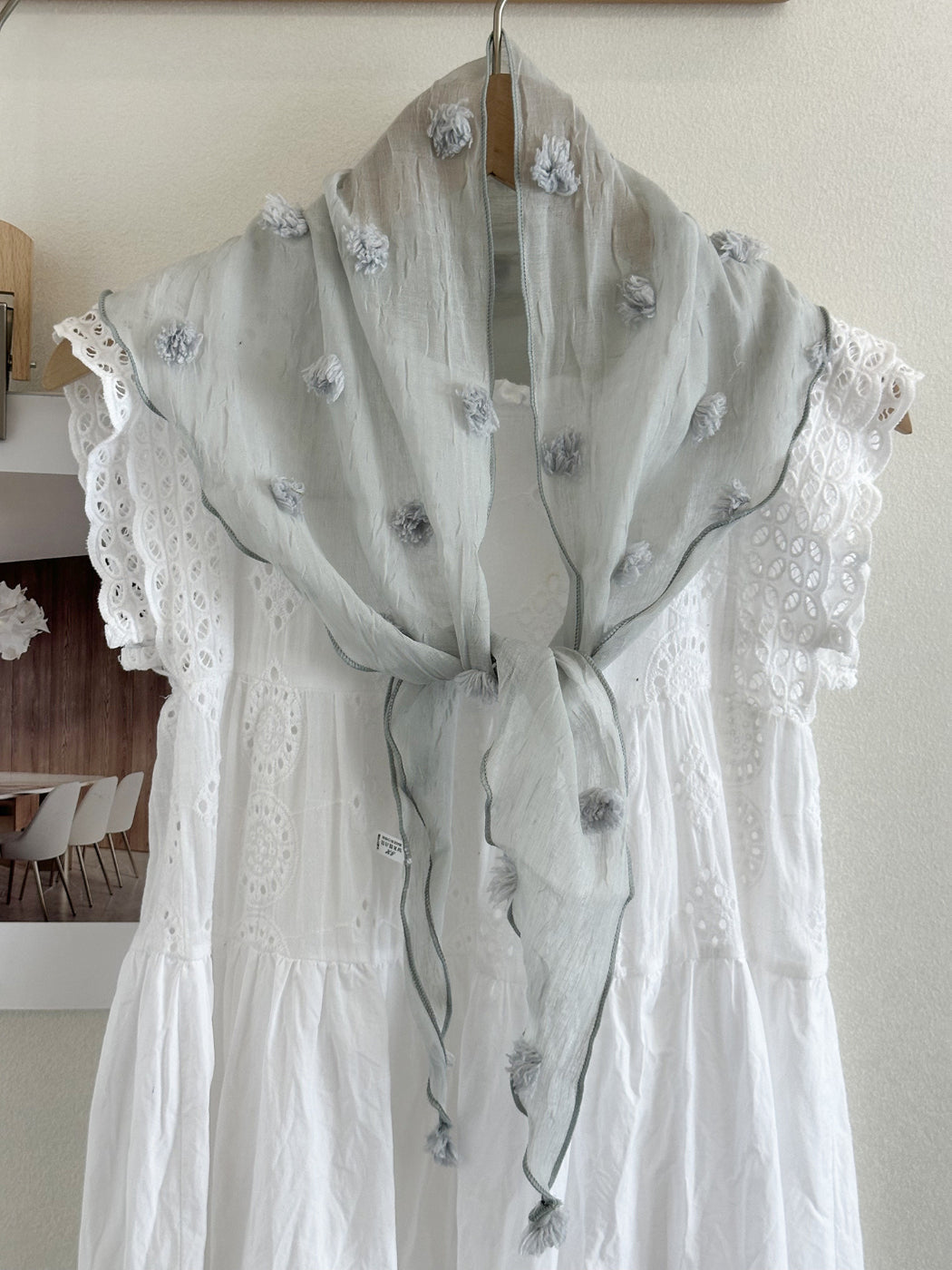 Scarvii - Pom Pom Sheer Triangle Scarf