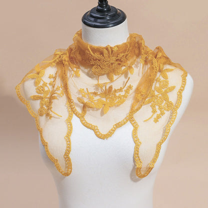 Model showcasing the length and flow of Haila embroidered lace veil head scarf