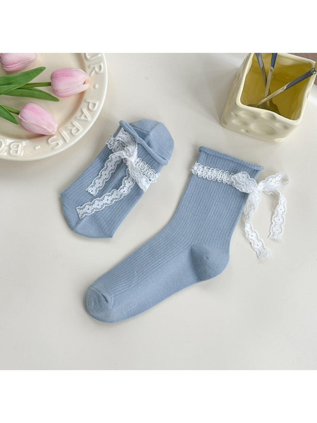 Rufia - Ribbon Lace Ribbed Ankle Socks product image 7
