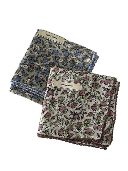 Scarvii - Vintage Floral Print Square Scarf