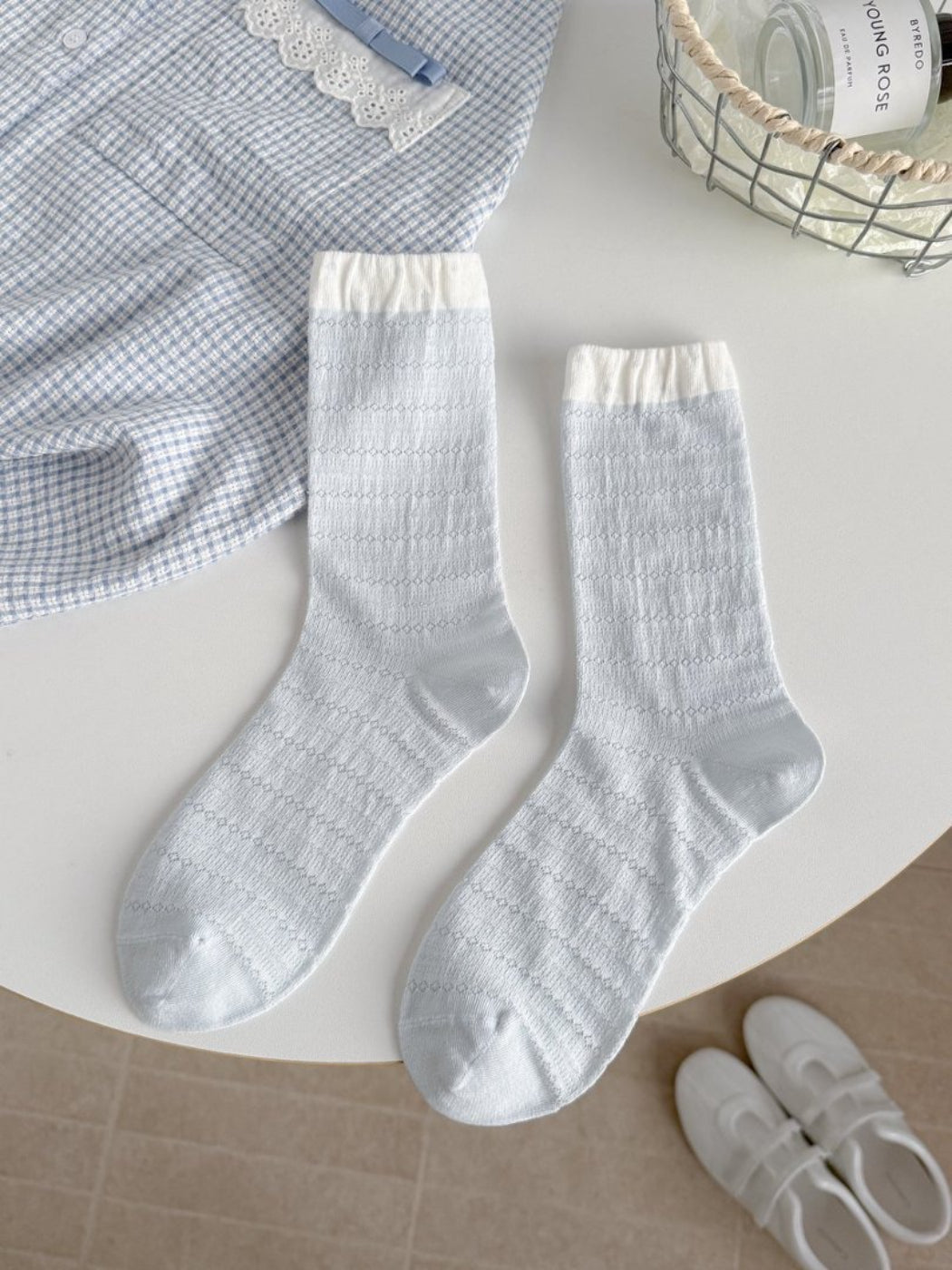 Rufia Sweet Bear socks displayed flat showing full length and design