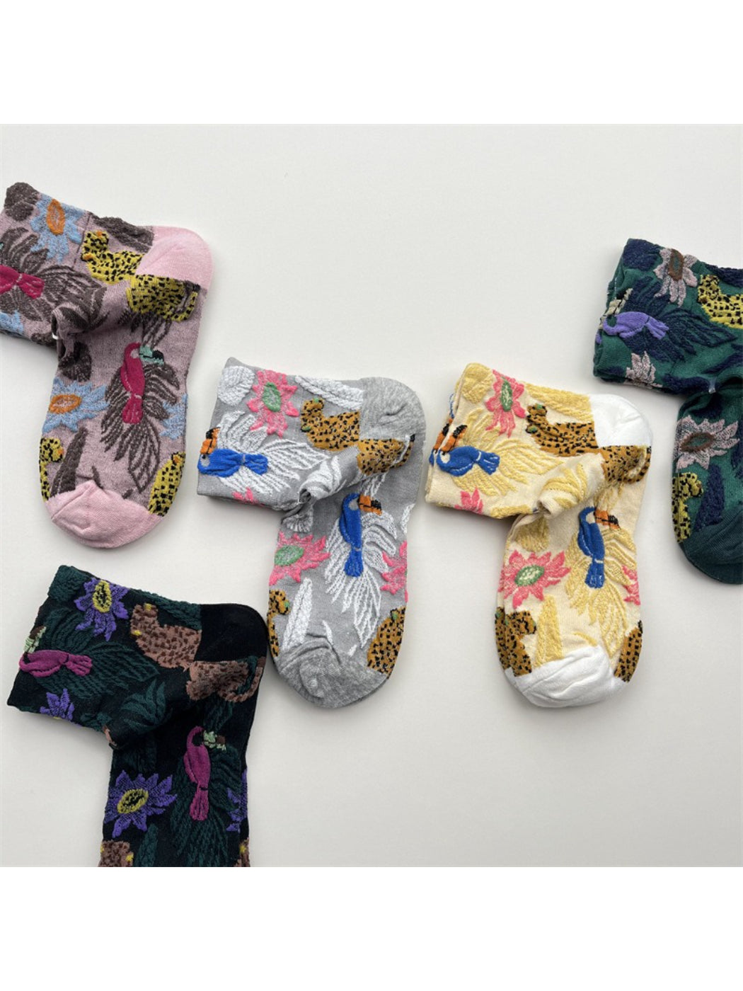 Rufia embossed floral mid-calf socks