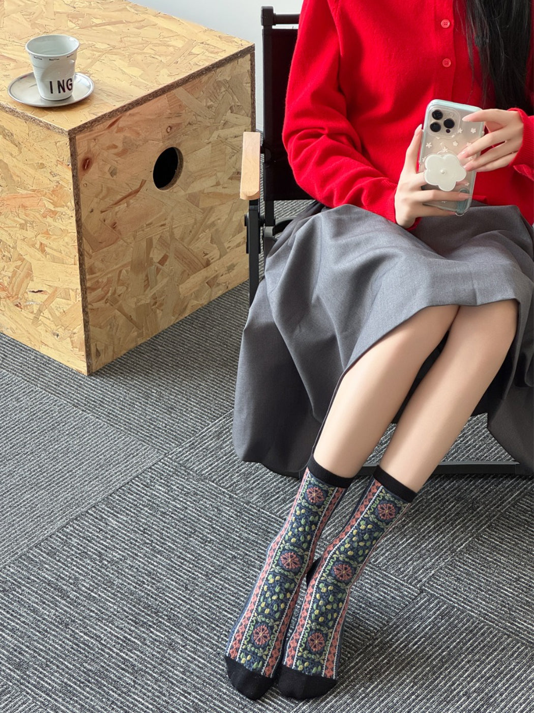 Rufia - Textured Floral Ribbon Socks