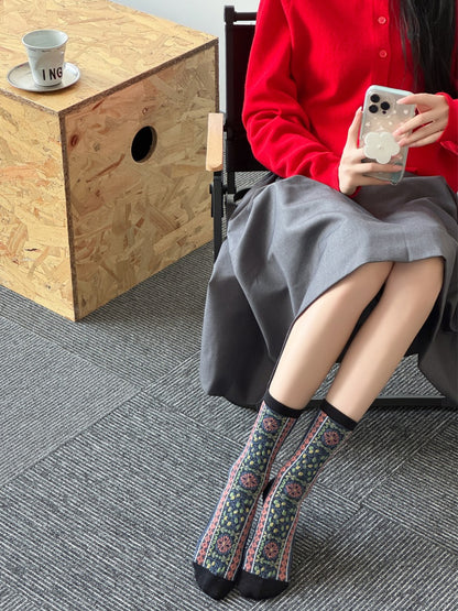 Rufia - Textured Floral Ribbon Socks