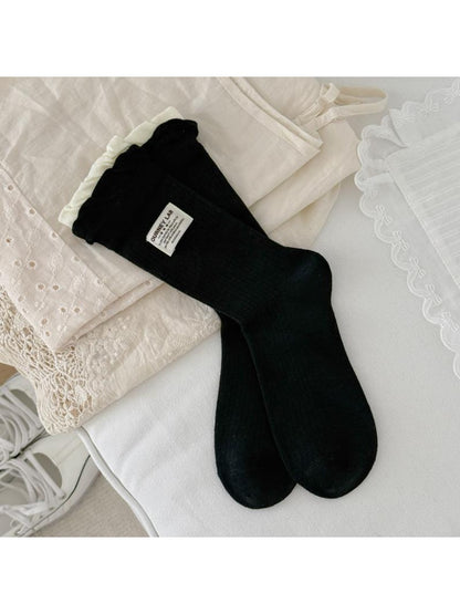 Rufia - Two-tone Ruffle Cuff Crew Socks
