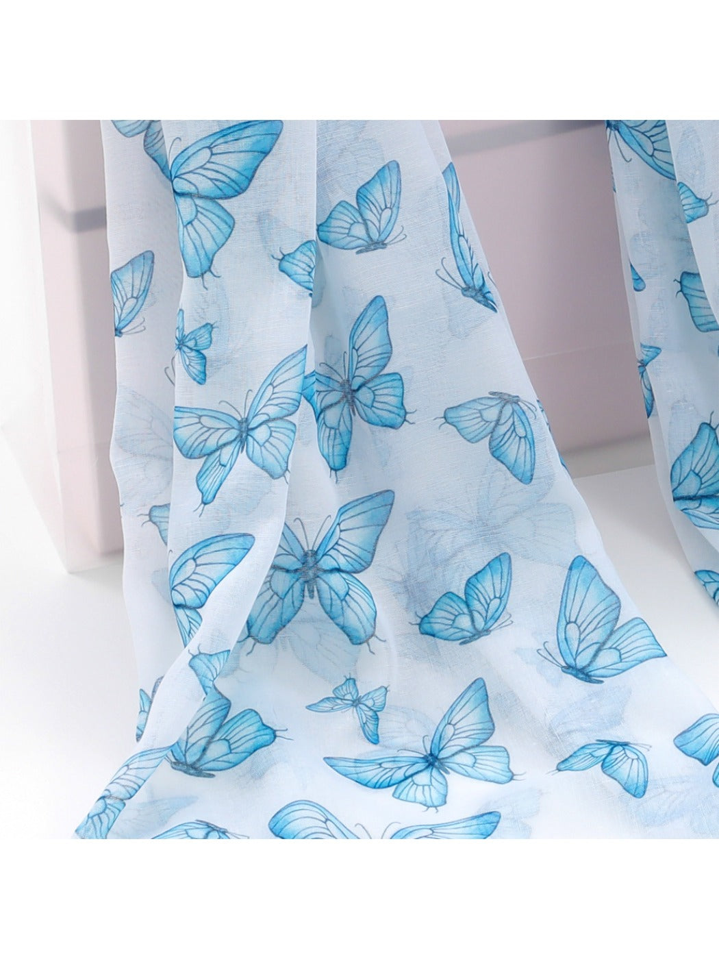 Scarvii - Blue Butterfly Print Lightweight Scarf