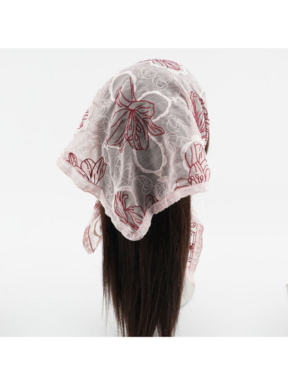Scarvii - Floral Outline Scalloped Edge Bandana Scarf