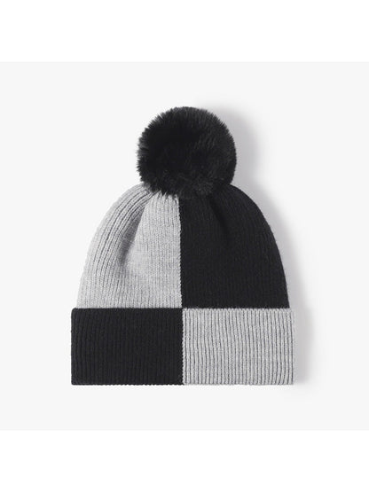 Haila - Colorblock Fleece-Lined Pom-Pom Beanie