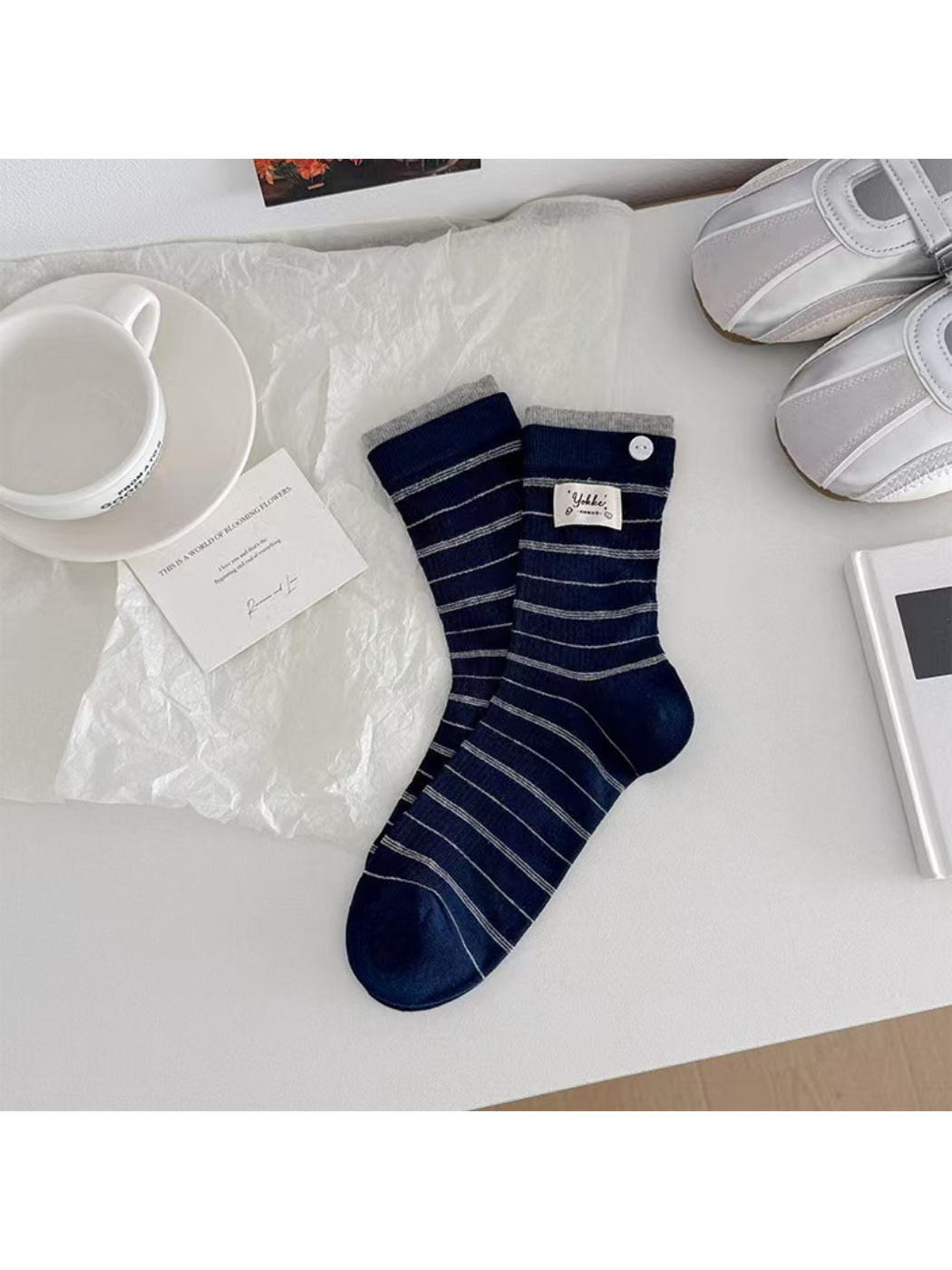 Rufia - Fine Stripe Button Detail Crew Socks product image 7