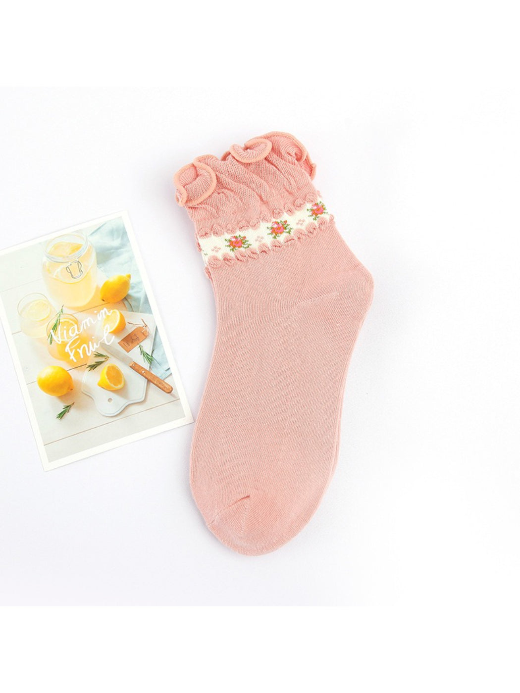 Rufia - Floral Ruffle Cuff Soft Pastel Crew Socks product image 4