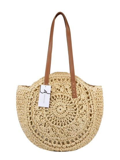 Cosbai - Round Hollow Woven Bag