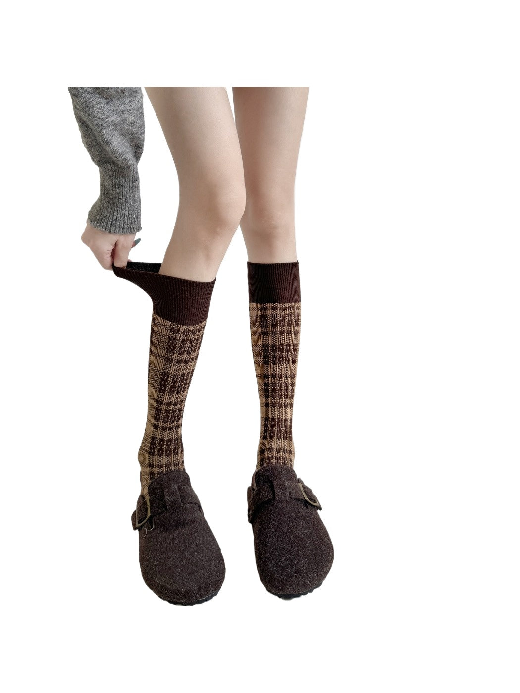 Rufia - Knitted Plaid Mid-Calf Socks for Women