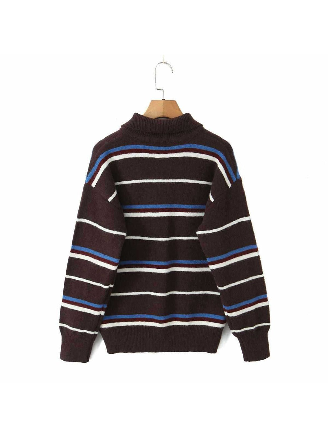 Crosa - Women S Fall Striped Turn Collar Knit Sweater