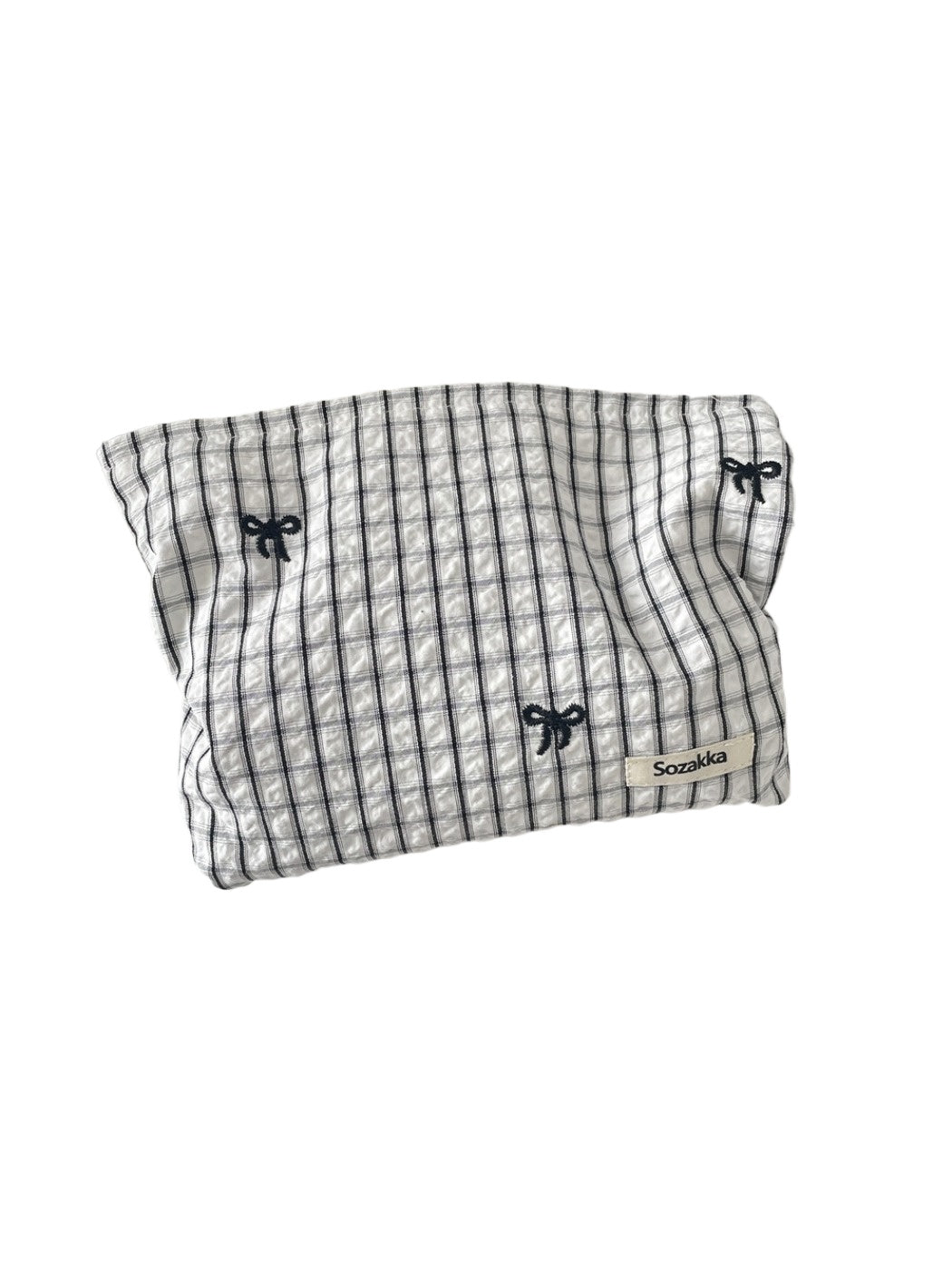 Cosbai – Blue Plaid & Bow Embroidered Cosmetic Bag