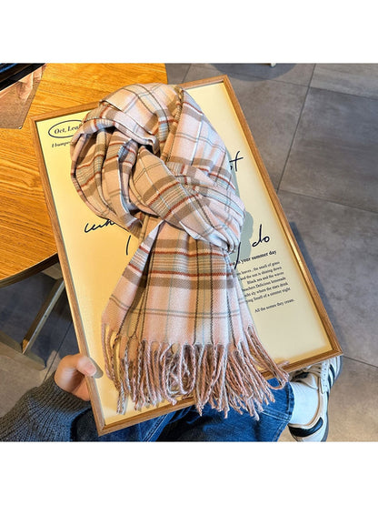 Scarvii - Checked Tassel Everyday Style Scarf