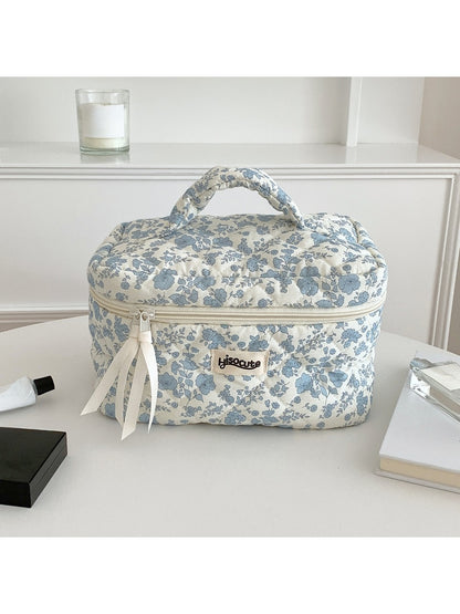 Cosbai - Blue Floral Handheld Cosmetic Organizer Bag