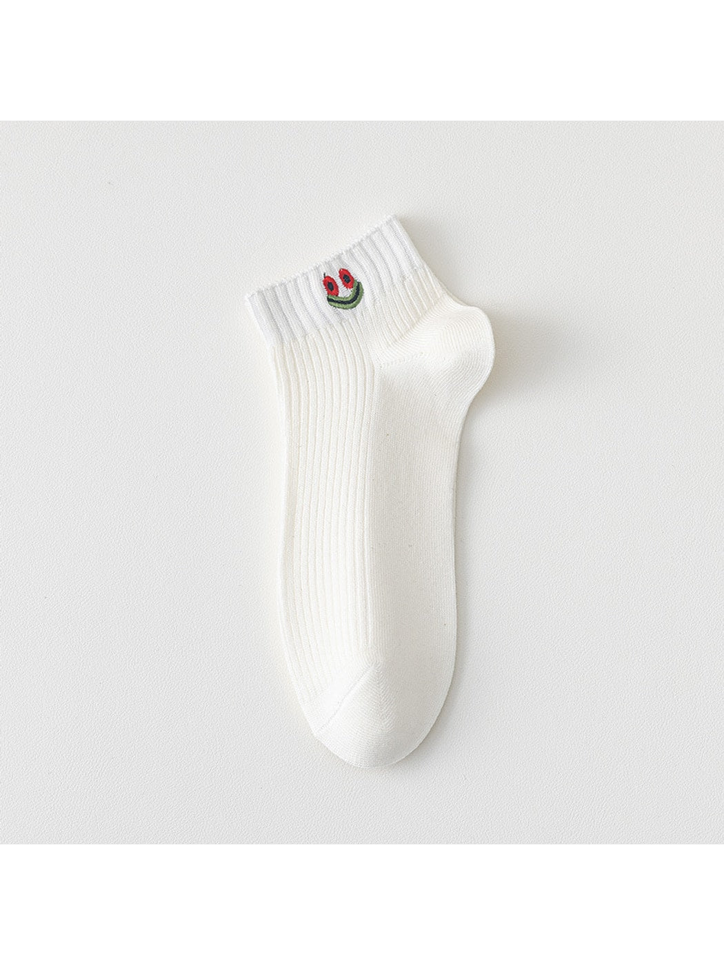 Rufia - Smiley Face Embroidered Ribbed Ankle Socks