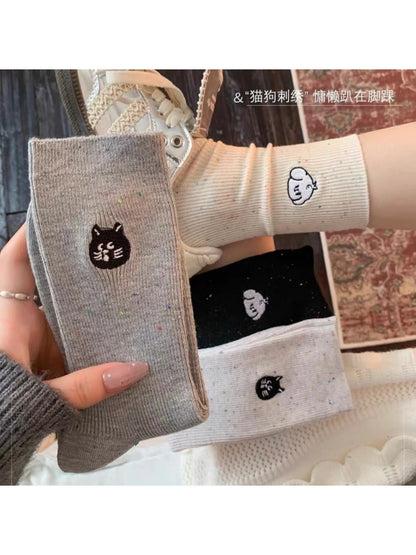 Rufia Cat Face Crew Socks for Women