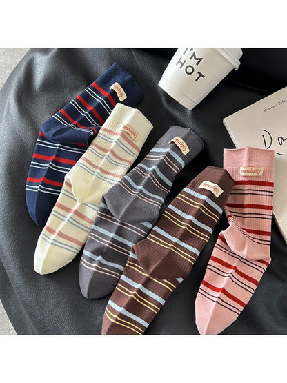 Rufia - Retro Stripe Letter Mid-Calf Socks