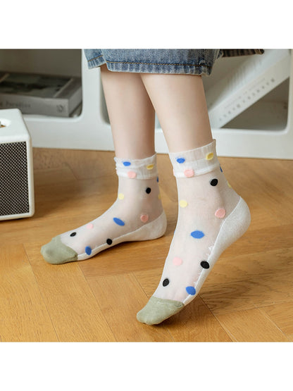 Rufia - Polka Dot Ruffle Trim Sheer Crew Socks