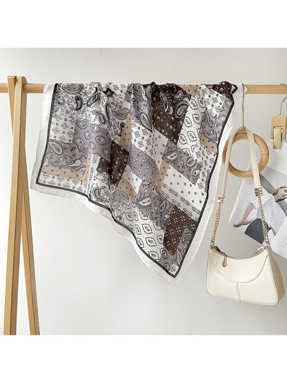 Scarvii - Paisley Print Color Block Square Scarf