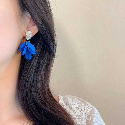 Earwish - Blue Floral Petal Earrings - Shine & Elegant