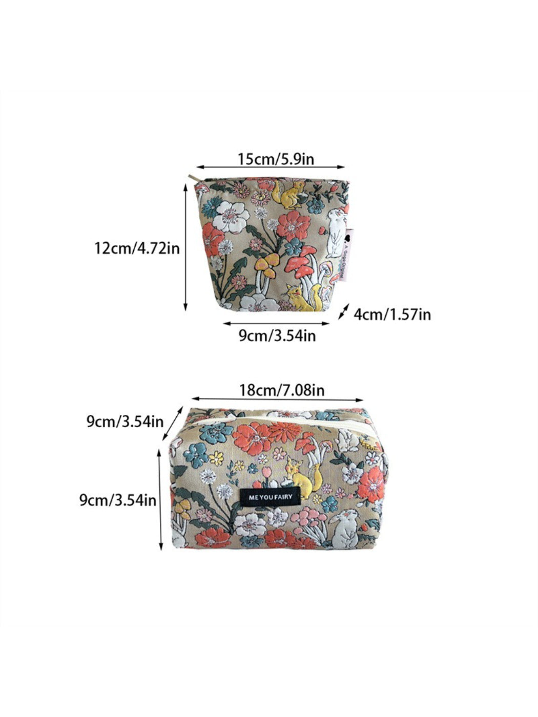 Cosbai Floral Bunny Makeup Pouch with zipper partially open showing pouch shape