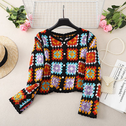 Crosa Vintage V-Neck Hollow Knit Sweater accessory detail view
