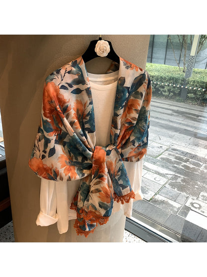 Scarvii - Floral Print Lightweight Fashion Shawl Scarf