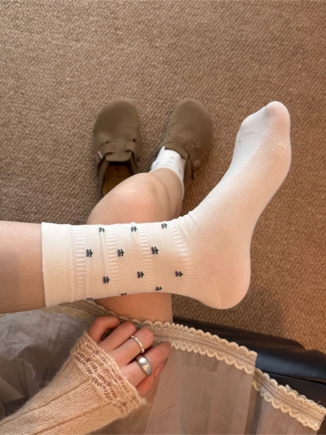 Rufia - Floral Pattern Ribbed Crew Socks