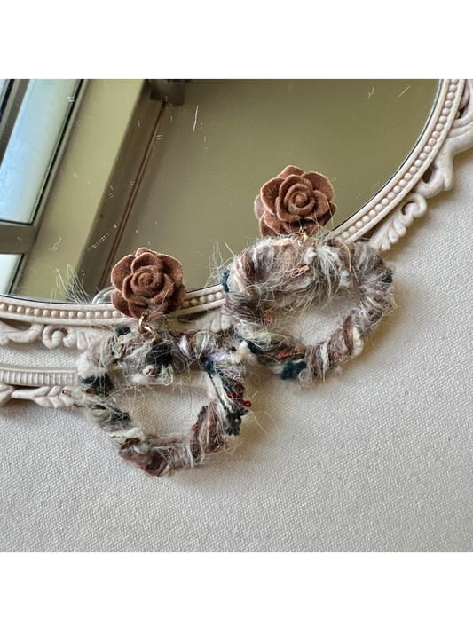 Earwish - Brown Velvet Rose Heart Earrings