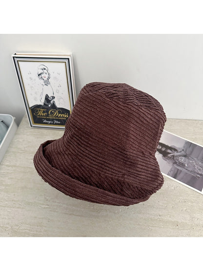 Haila - Foldable Solid Color Round Crown Bucket Hat
