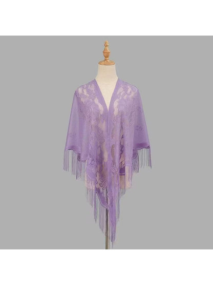 Scarvii - Solid Lace Fringe Women's Triangle Shawl