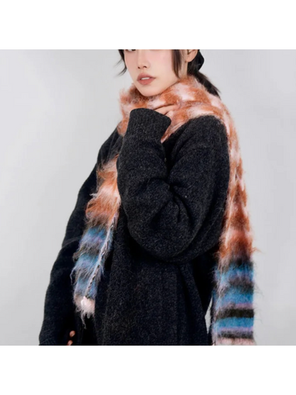 Scarvii - Striped Fuzzy Long Scarf