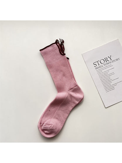 Rufia - Pastel Solid Ribbed Fashion Crew Socks