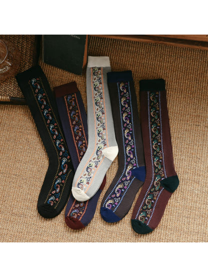Rufia - Retro Paisley Trim Knee Socks
