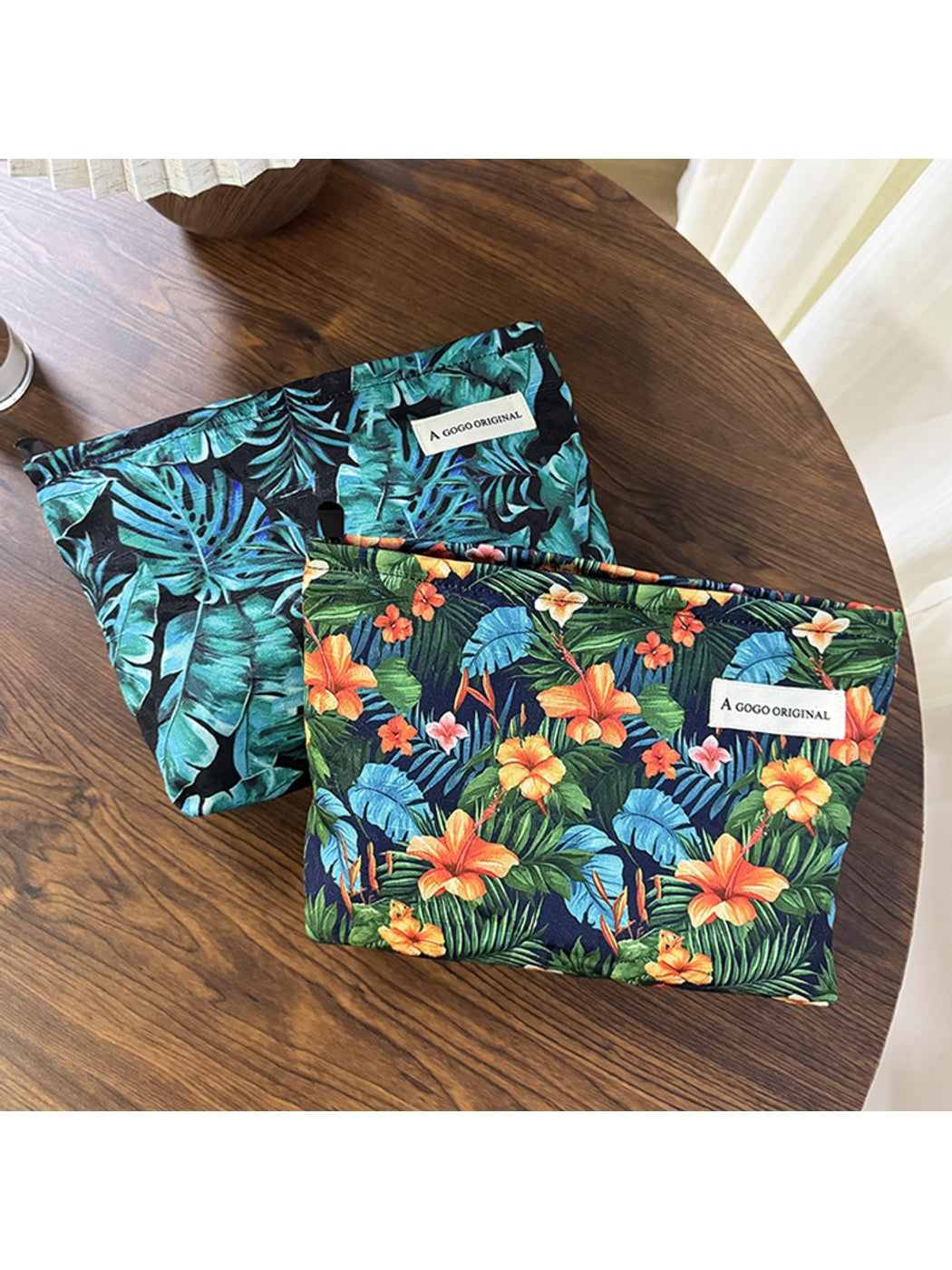 Cosbai - Tropical Plants Printed Cosmetic Organizer Bag