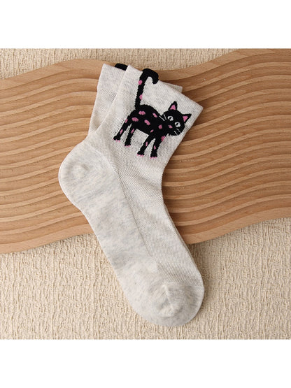Rufia - Cute Cartoon Cat Pattern Crew Socks