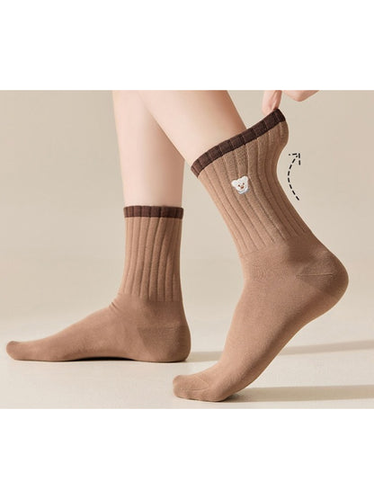 Rufia - Embroidered Bear Ribbed Crew Socks