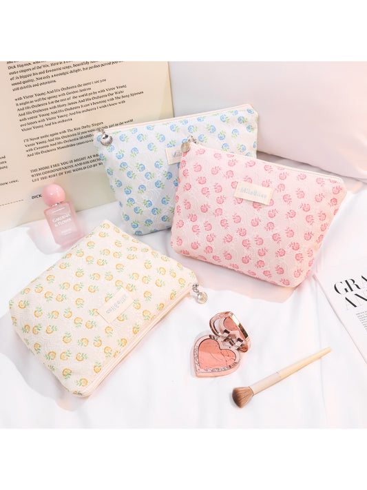 Cosbai small floral embroidered makeup cosmetic pouch with colorful flower designs on fabric