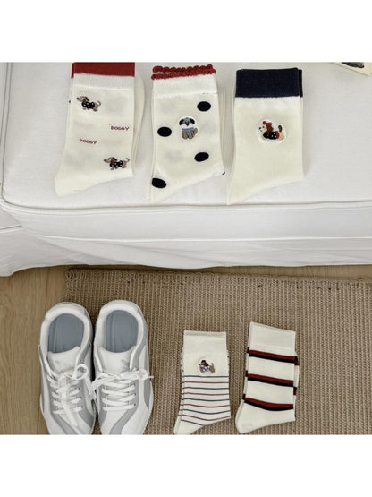 Rufia - Playful Dog Pattern Crew Socks