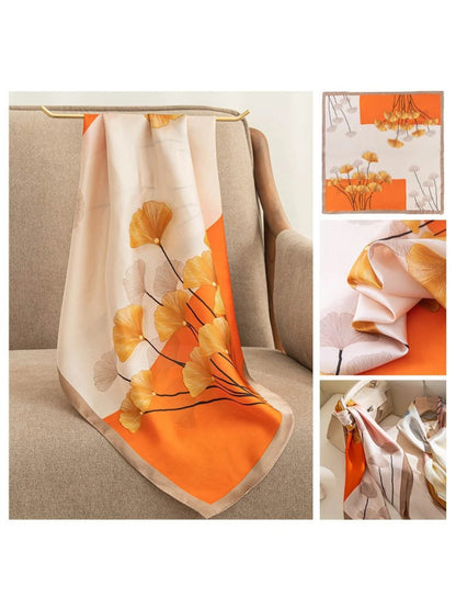 Scarvii - Ginkgo Leaf Print Square Scarf