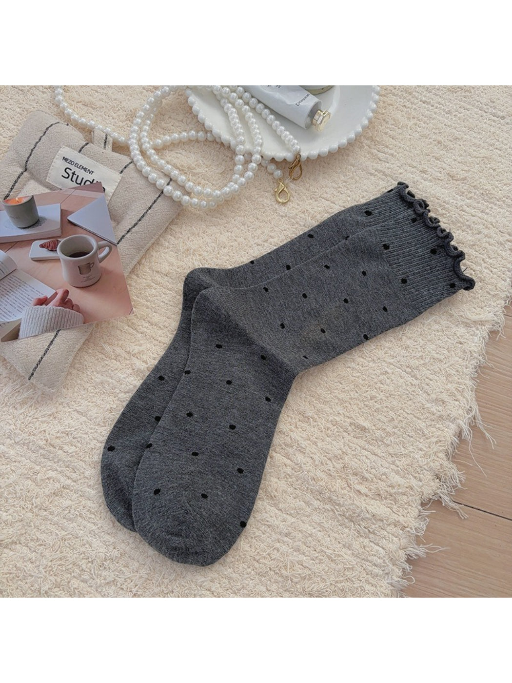 Rufia - Soft Polka Dot Ruffled Crew Socks product image 8