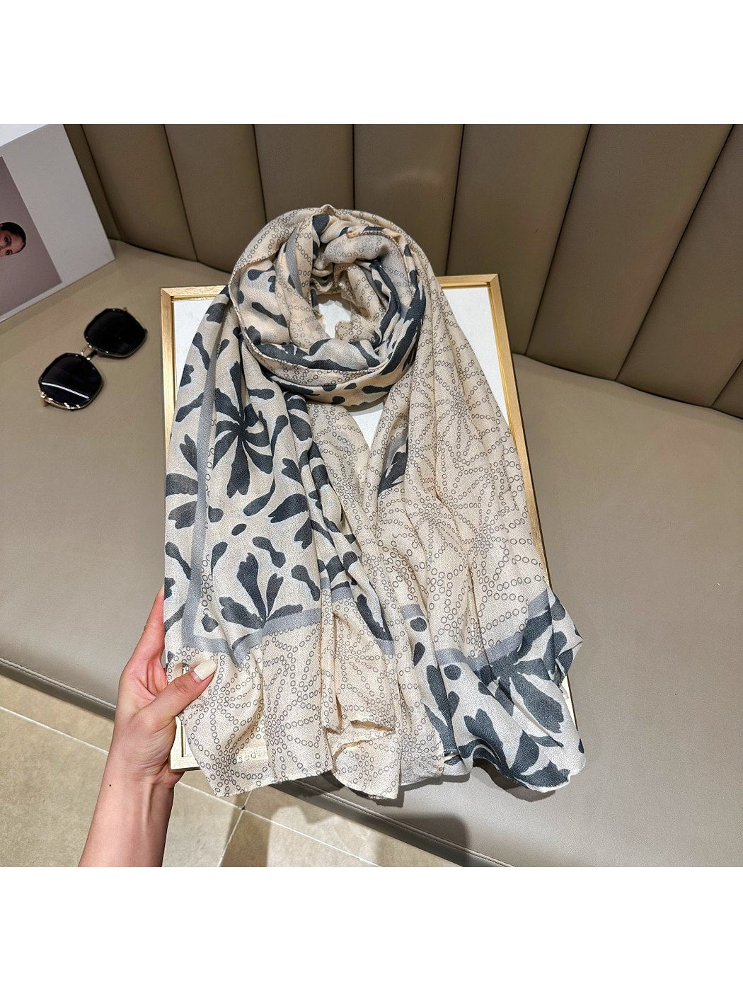 Scarvii - Geometric and Floral Print Lightweight Wrap Scarf