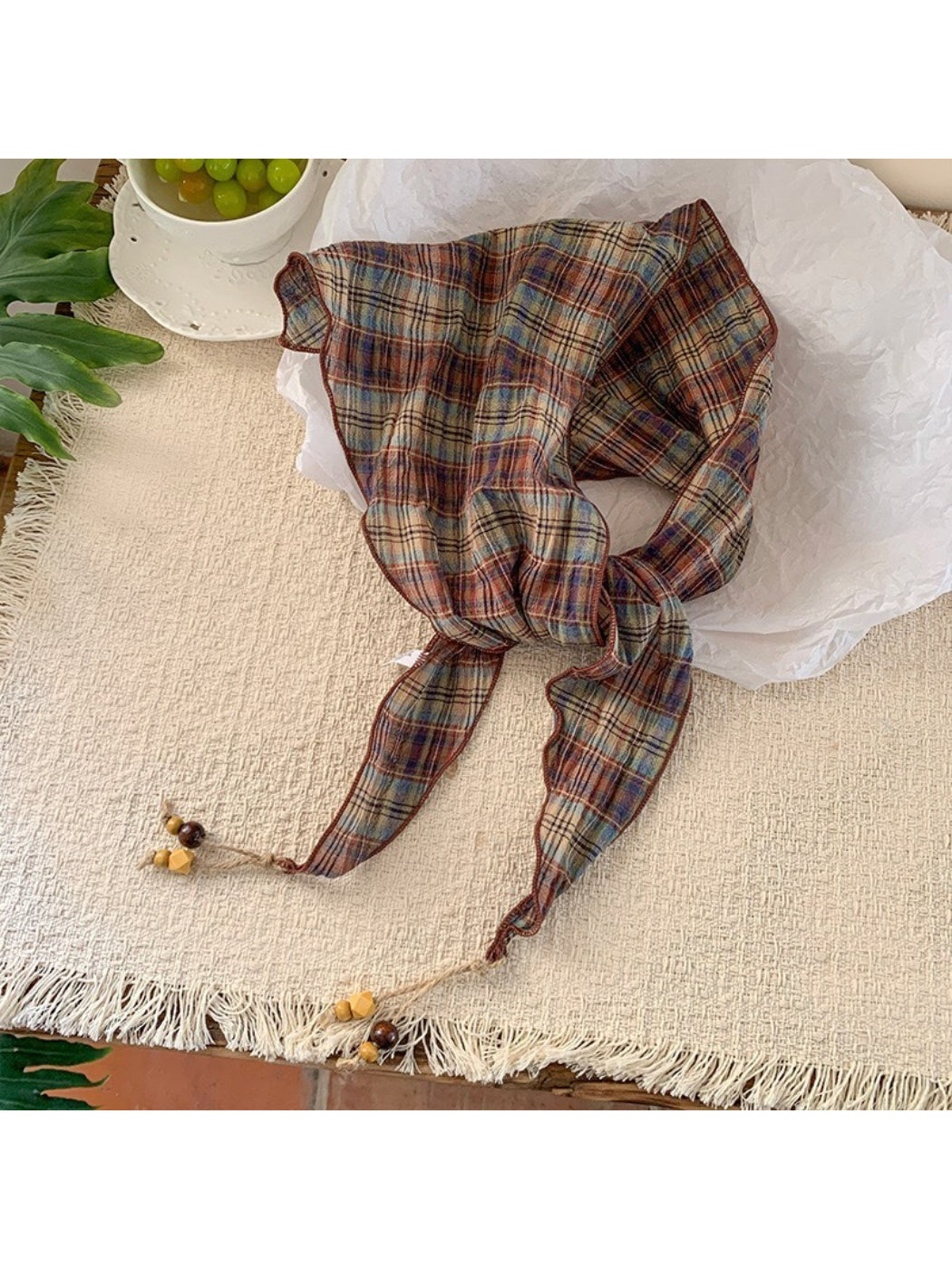 Scarvii Floral Plaid Beaded Triangle Scarf product image