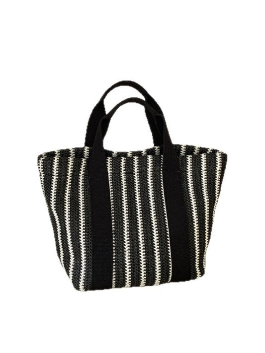 Cosbai - Striped Woven Tote & Handbag